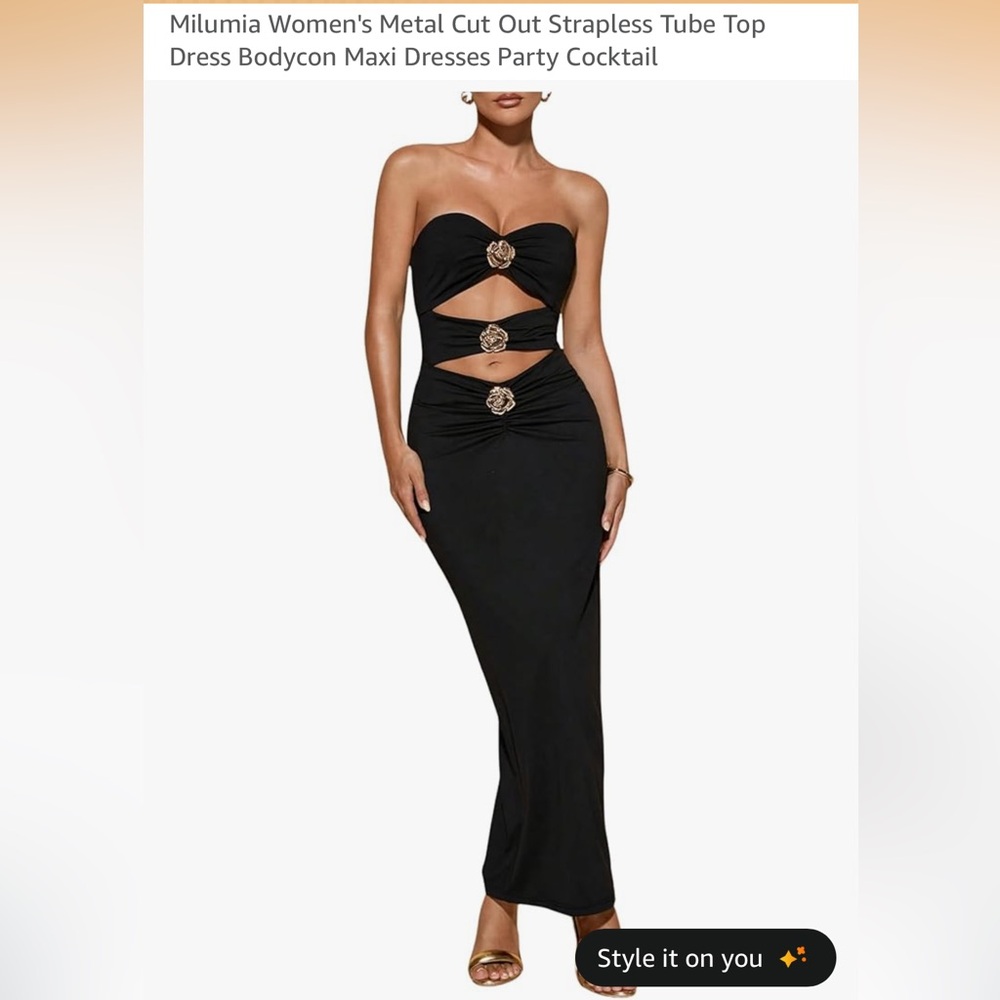BROWN Metal Cutout Strapless Maxi Dress SIZE L
